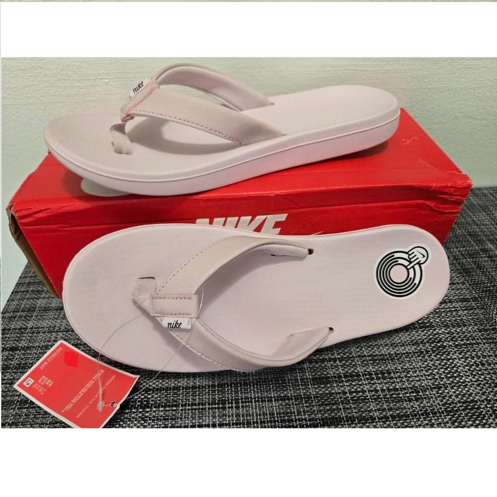 Nike Bella Kai Thong Flip-Flop Slide Cushioned Sandal AO3622 Barely Rose/Grey - Picture 4 of 9